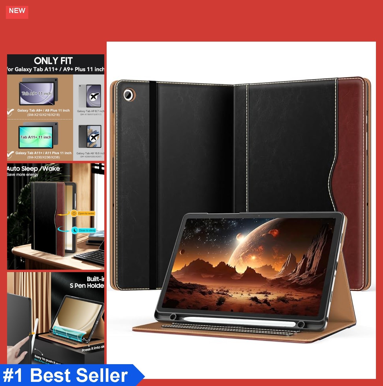 Case for 11 Inch Galaxy Tab A9+ Plus A11+ 2024 2026 PU Leather Folio Stand Auto