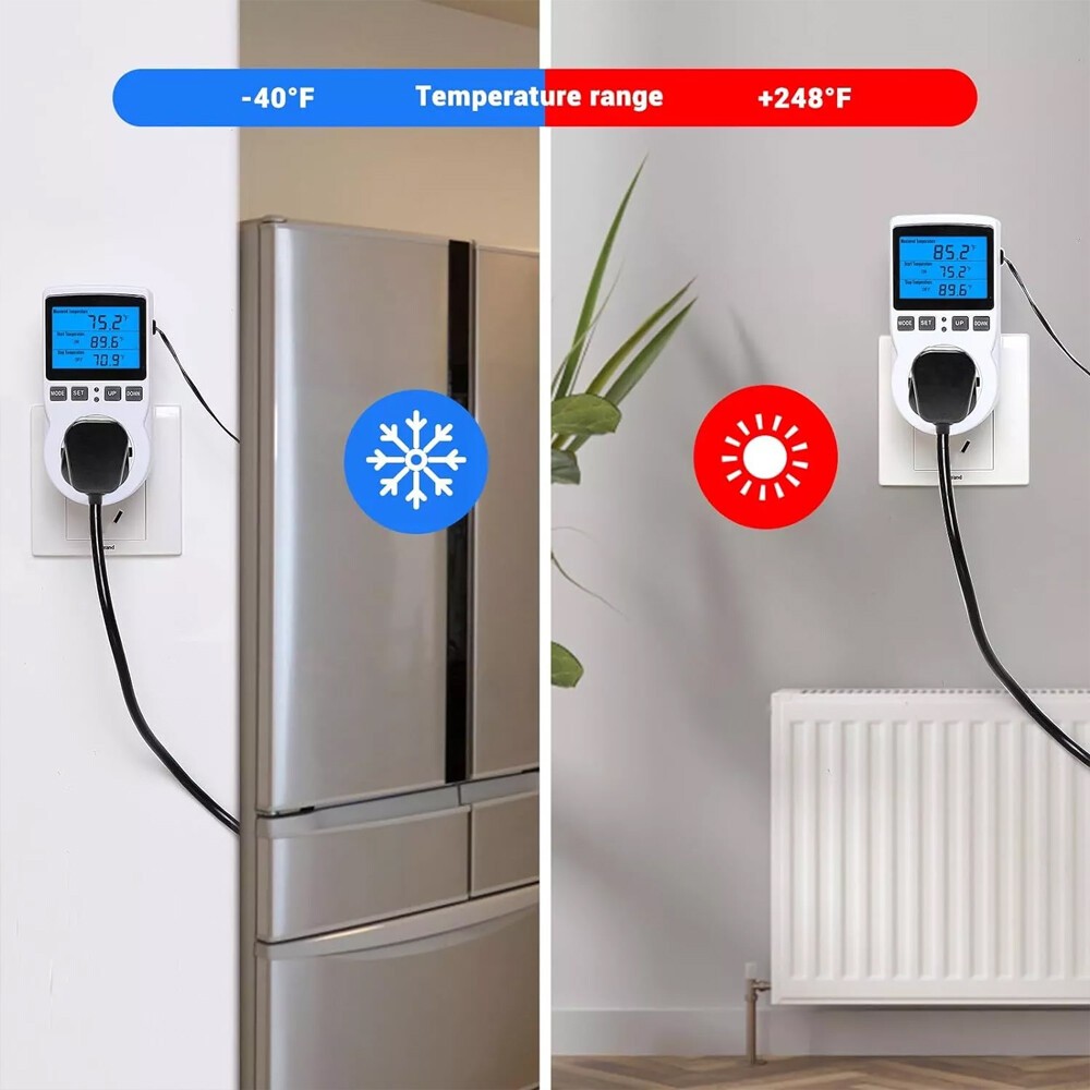 Digital Thermostat Outlet Plug Temperature Controller Heating Cooling with Probe