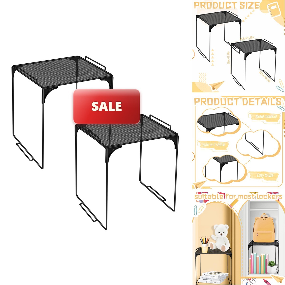 Demonwer 2 Pcs Black Stackable Locker Organizer Shelf