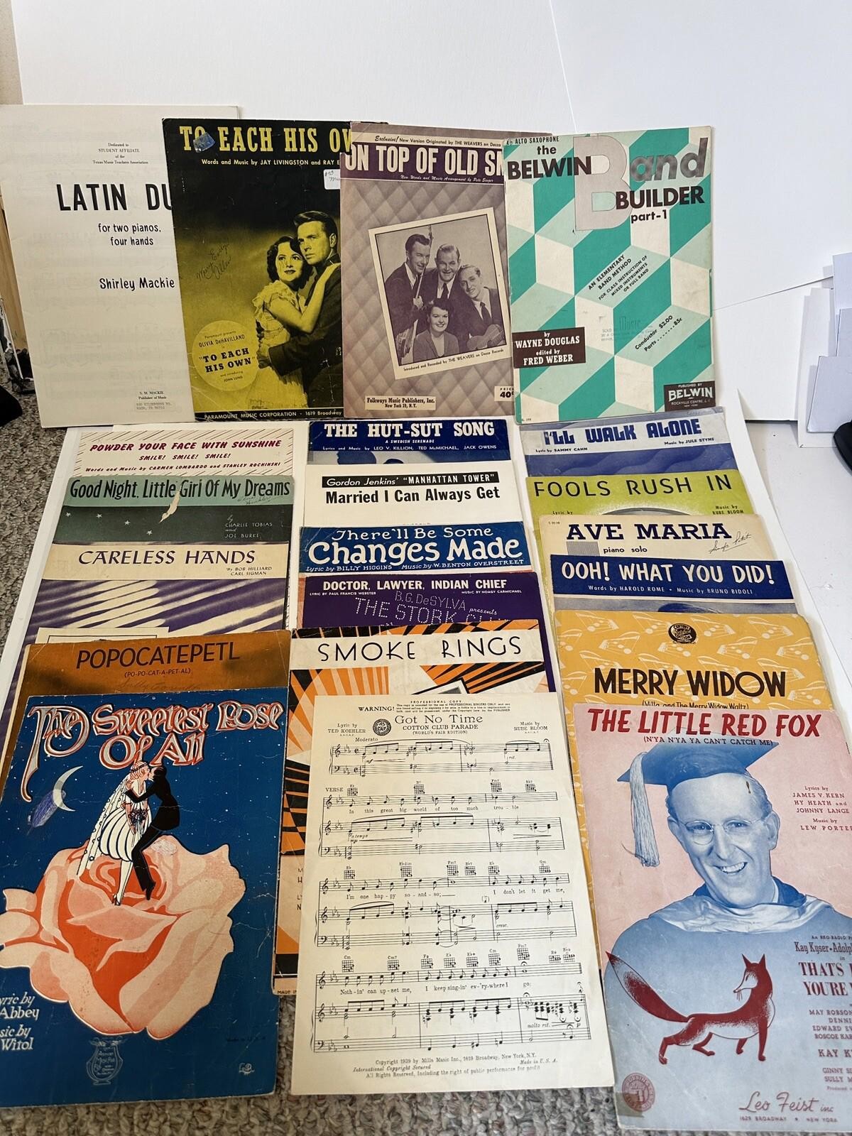 Vintage Sheet Music Lot of 21 Early 1920s - 1960s Great Graphics! Art Deco