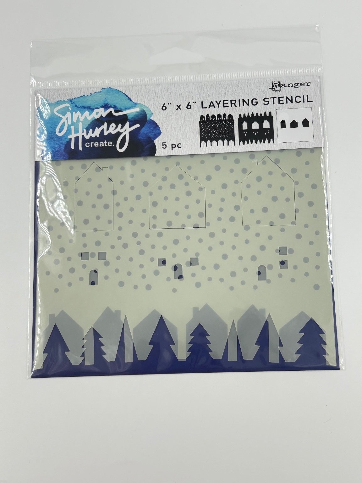 Ranger Simon Hurley create. Winter Scene Maker 6"x6" Layering Stencil 5pc Set