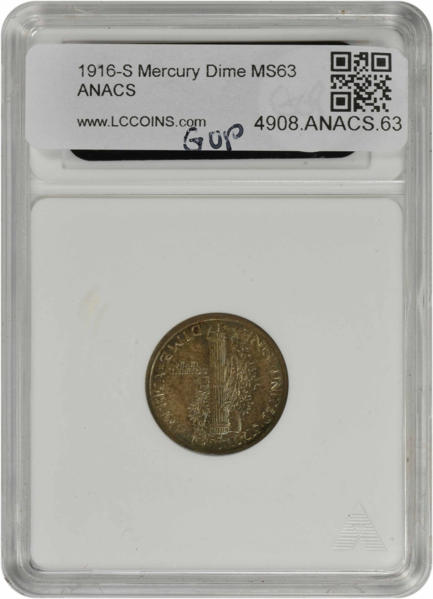 1916-S Mercury Silver Dime MS63 ANACS