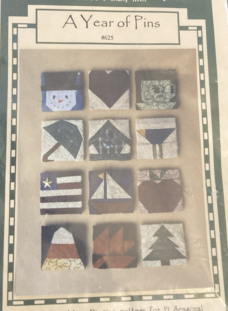 Vtg Rare Sweet Peas, Inc. A YEAR OF PINS Quilt 2000 Pattern #625 only