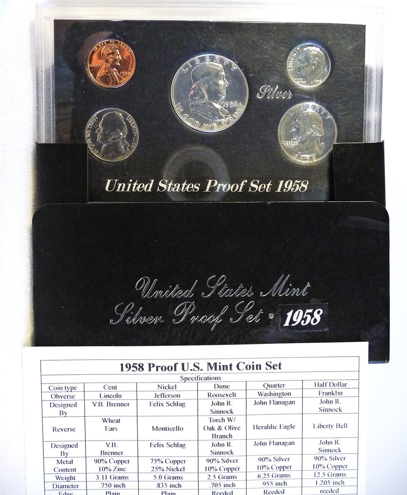 1958 Proof Set 5 coins 3 are silver coins