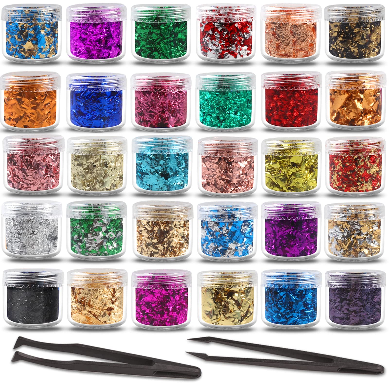 Gold Flakes for Resin - 30 Metallic Colors, Craft Foil 0.1 inches, 30 color