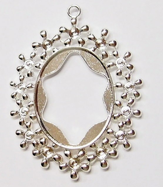 4 of 40x30mm Shiny Silver Victorian Beaded Flower Large Floral Pendant Settings