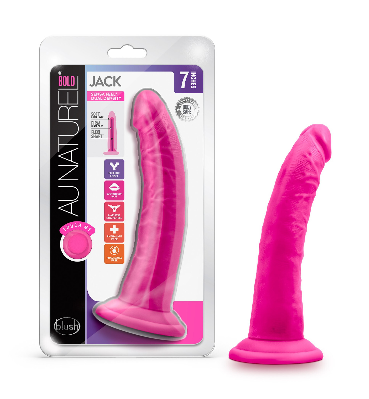 Blush Au Naturel 7" Realistic Suction Cup Dildo Harness Compatible, FlexiShaft