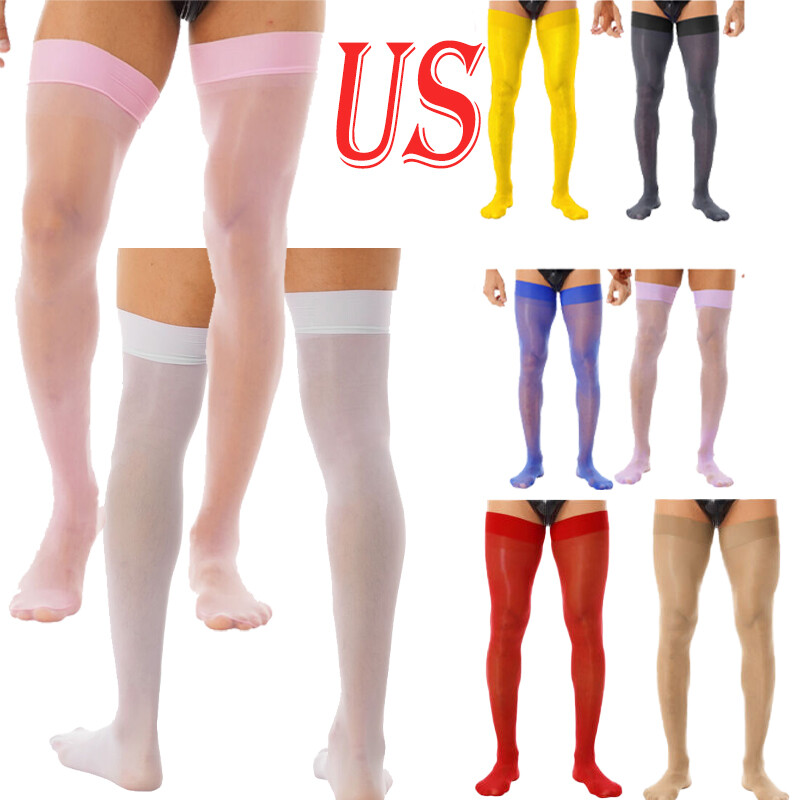 US Men Sissy Thigh High Stockings Shiny Oil Opaque Long Socks Stretchy Underwear