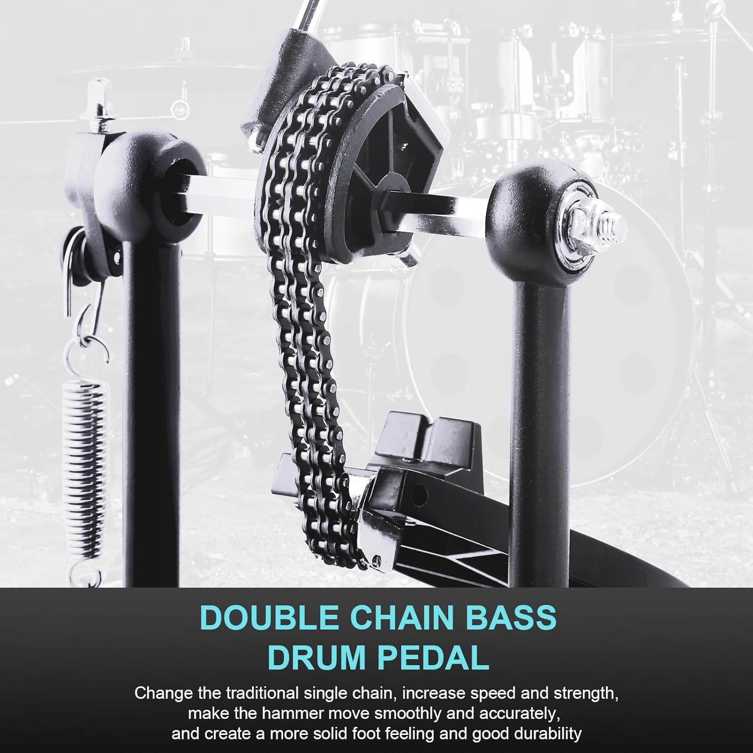 ✅ Double Chain Bass Drum Pedal for Drum Set - Heavy Duty Kick Pedal w/ Large Fra