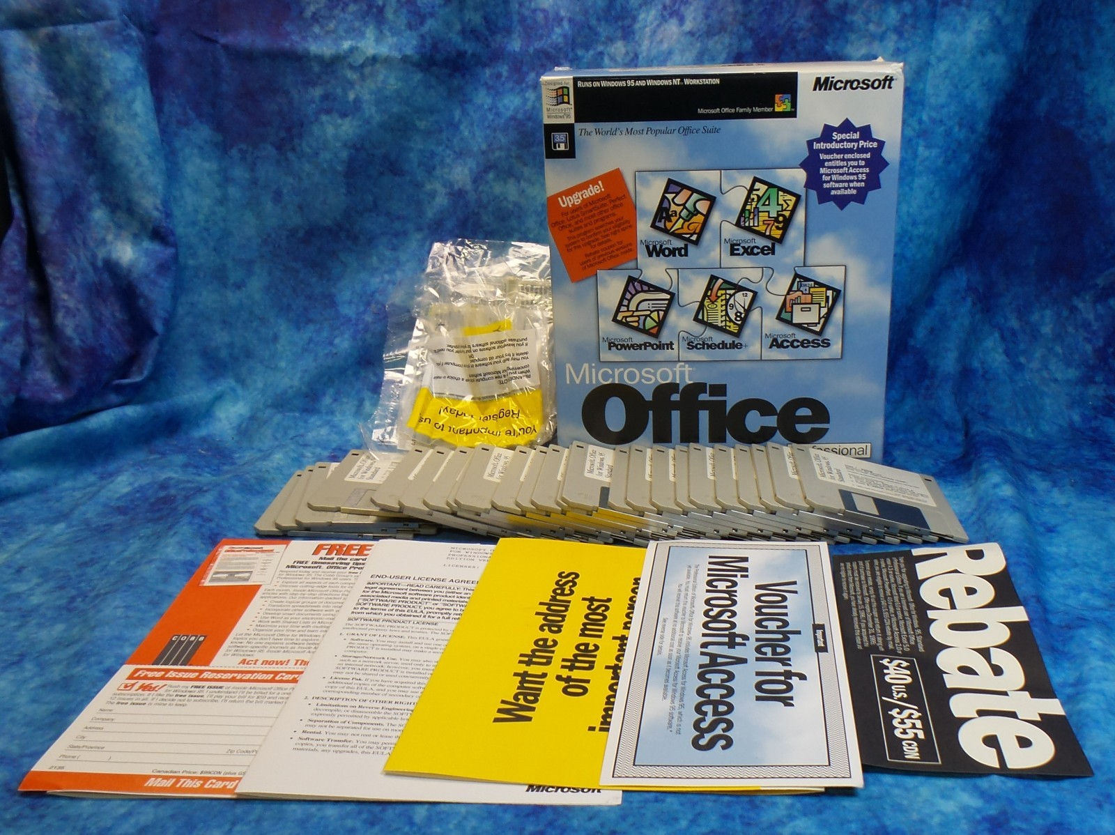 Vintage Microsoft Office for Windows 95 Standard on 3.5" Floppy Disk w/extras