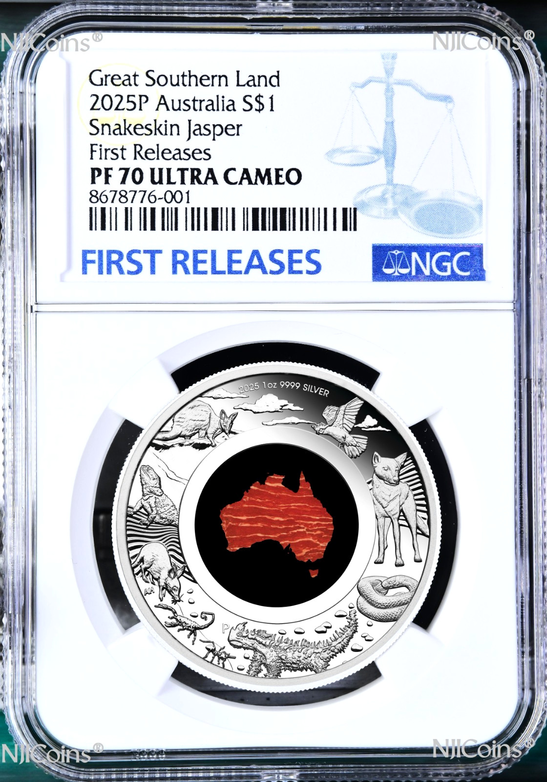 2025 Australia Great Southern Land Snakeskin Jasper 1oz Silver Coin NGC PF70 FR
