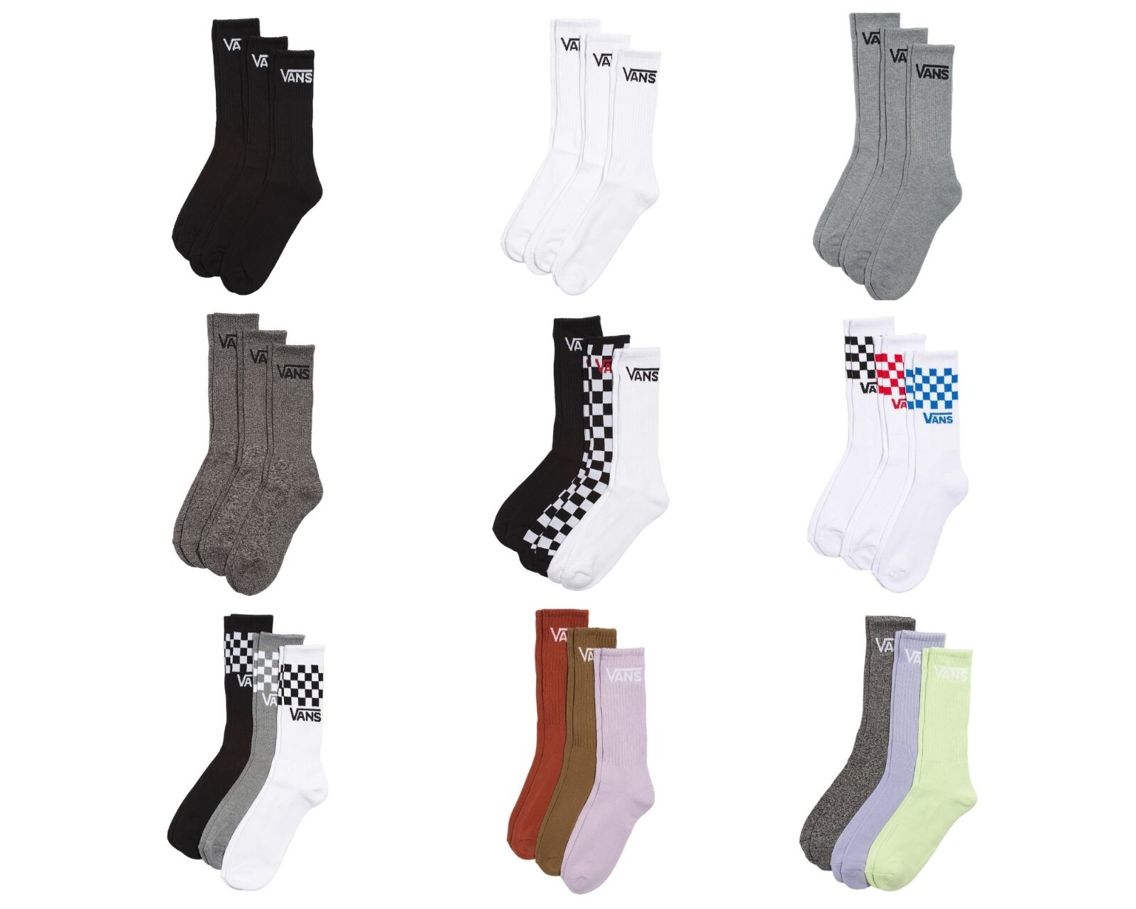 NEW Vans CLASSIC CREW Socks 3-PACK Unisex MEN'S & WOMEN'S OFF THE WALL