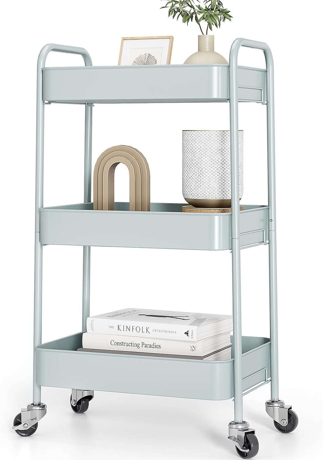 3-Tier Rolling Cart - Metal Utility Storage Organizer with Lockable Wheels, 3...