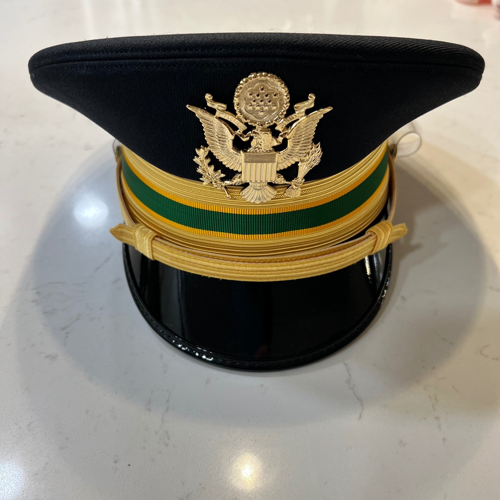 Kingform Cap US Military Officer Hat Navy Blue Green Gold Service Cap Size 7 1/4