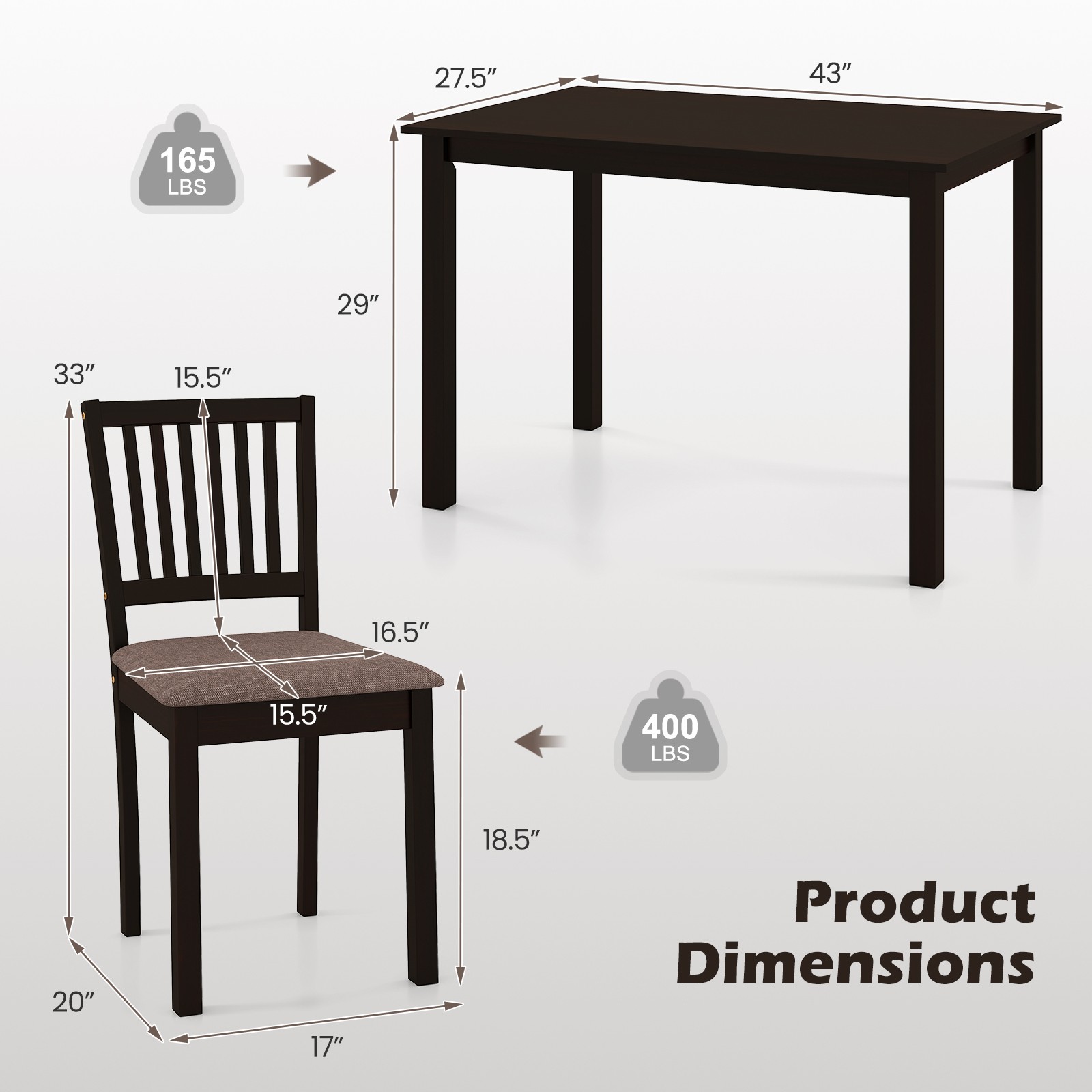 5-Piece Dining Table Set, Rectangular Kitchen Table with Upholstered Chairs