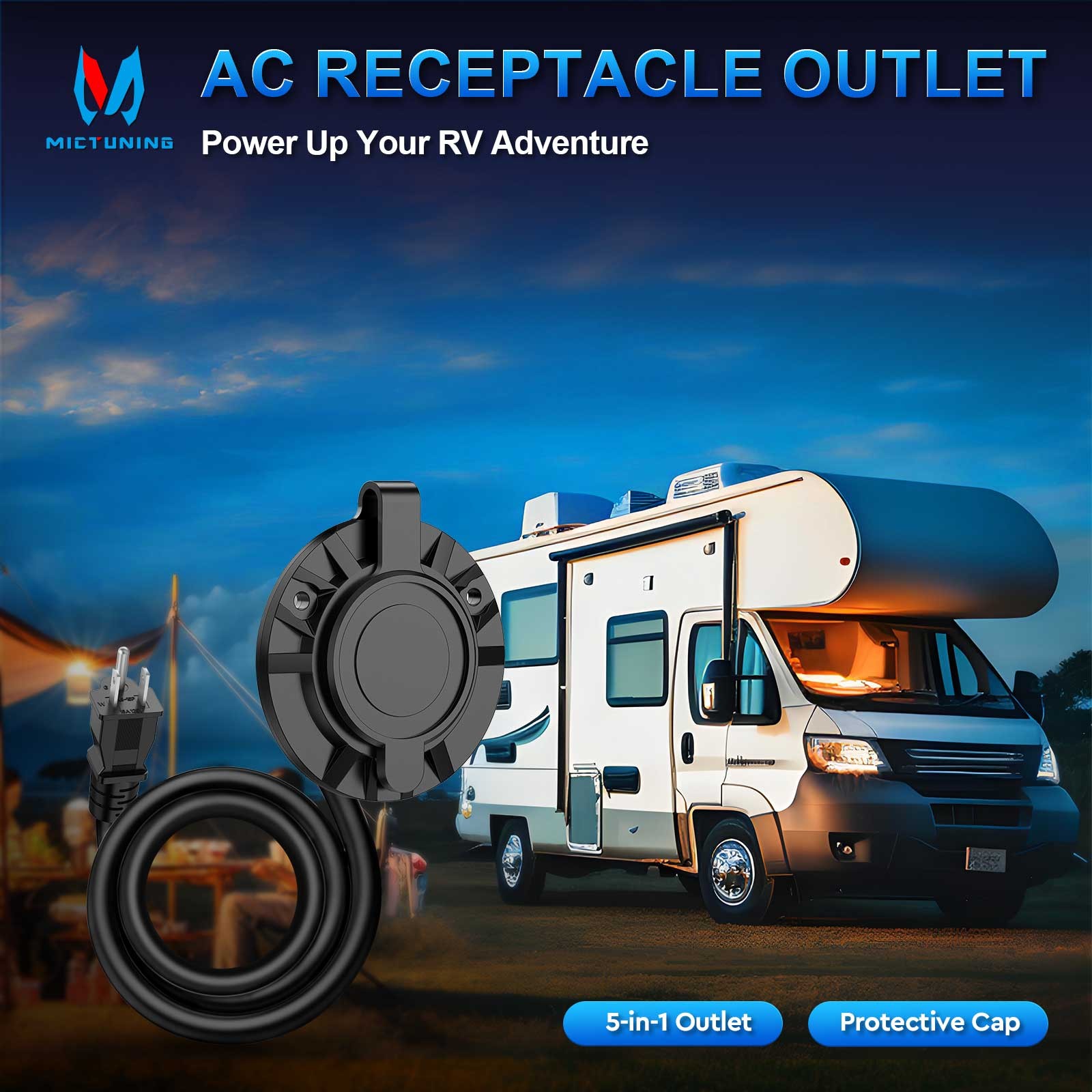 15A/20A Outdoor Power Outlet 125V Receptacle Kit with 20" Inch Extension Cord