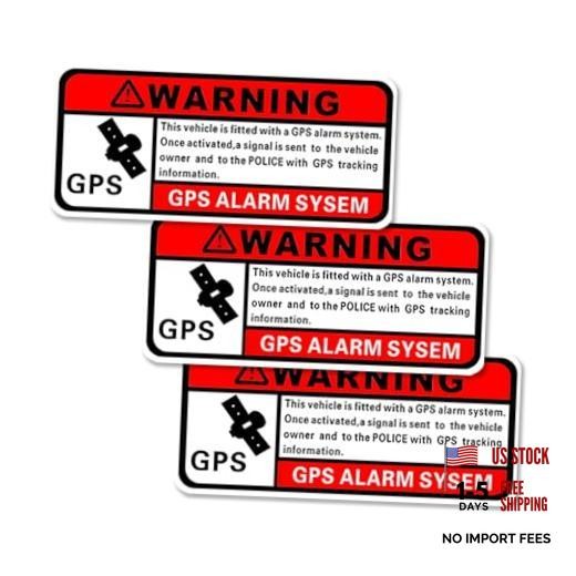 Osilly 3PCS 1.6x3.2 Inch Warning GPS Alarm Car Stickers - Red/Black
