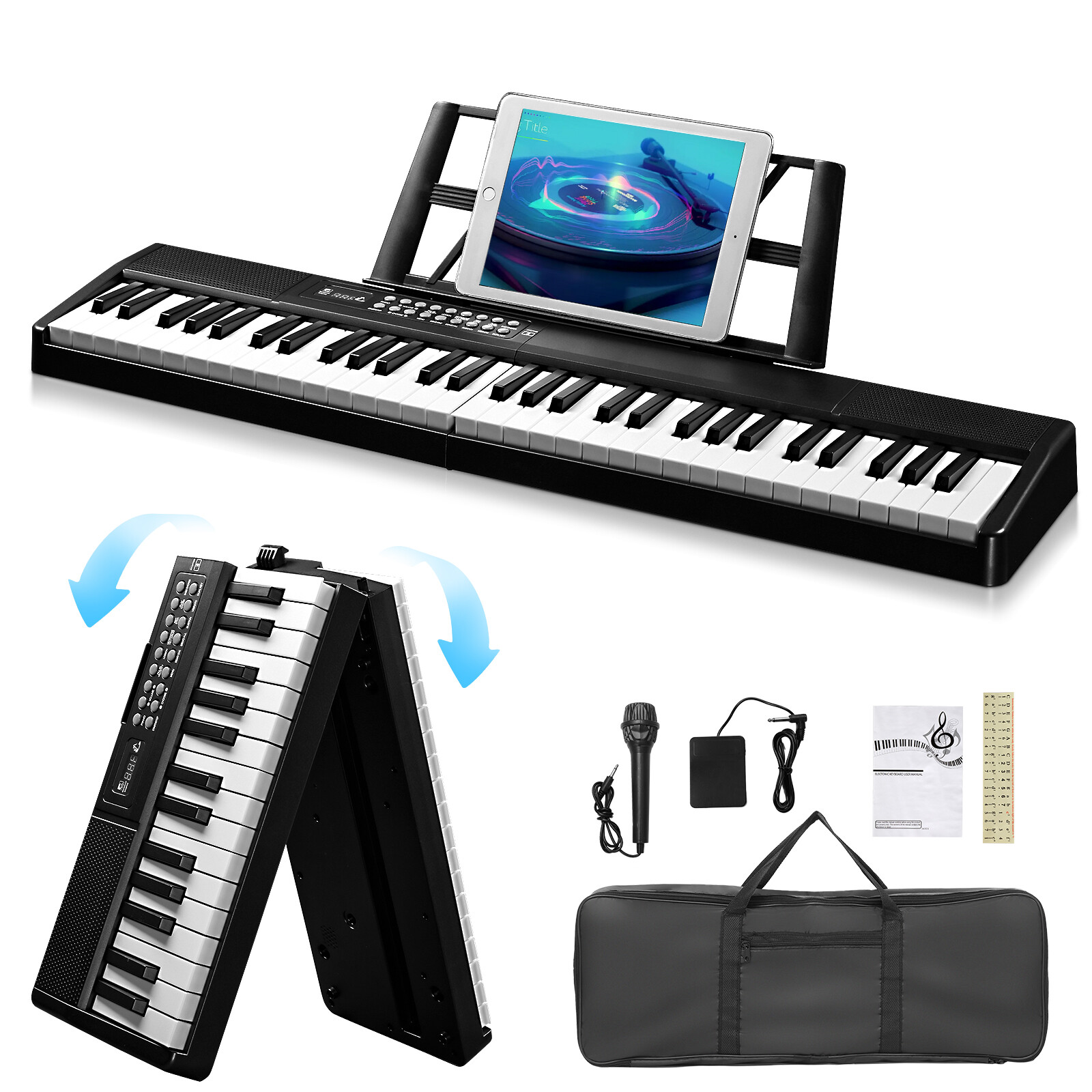 Top GEP-204 61 Key Folding Piano Semi Weighted Keyboard Bluetooth Digital Piano