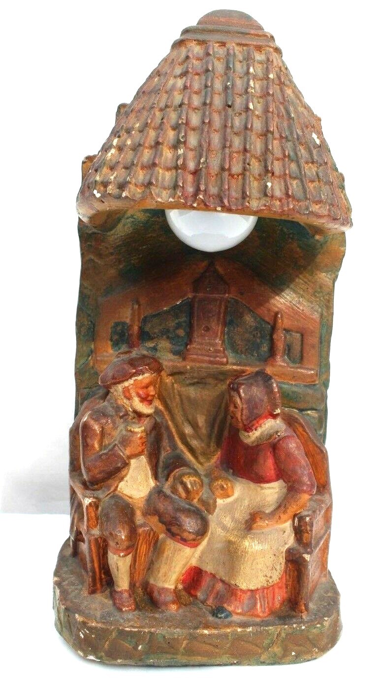 Vtg 1974 German Man & Women Drinking Beer In Bar Figurine Table Top Light