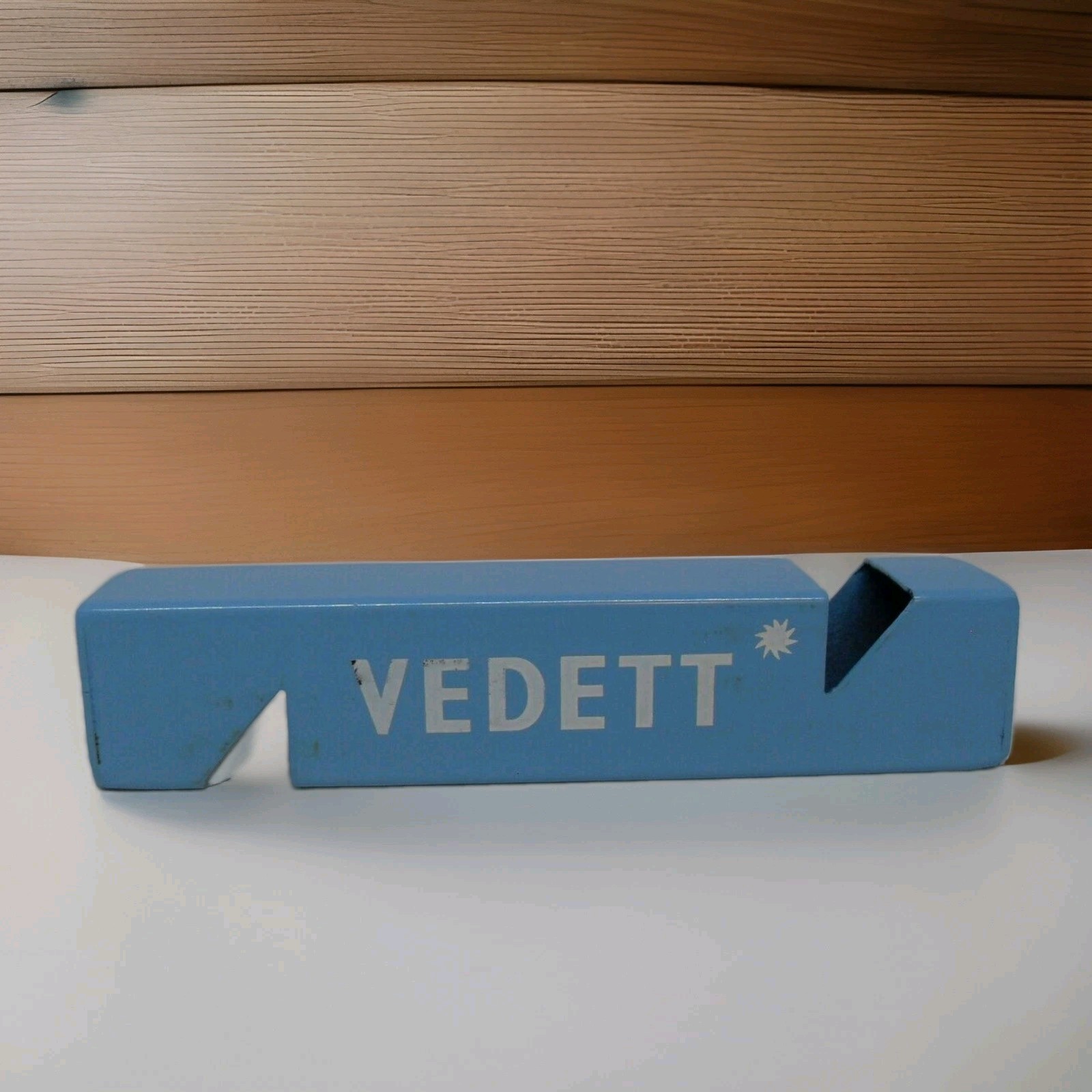 Vintage VEDETT Metal Bottle Opener (Sky Blue) Belgian Beer Beers BELGIUM 4.75"