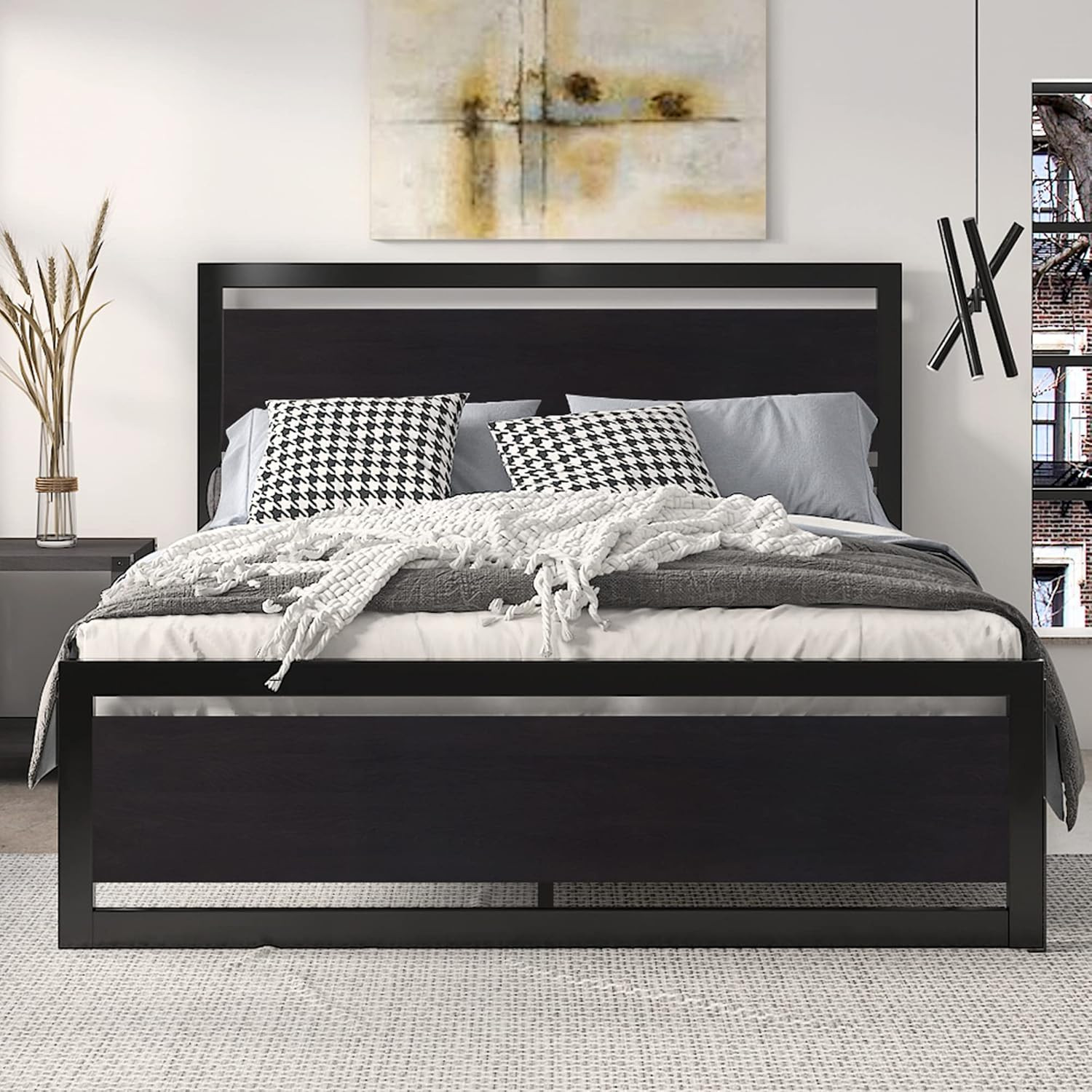 SHA CERLIN Queen Size Bed Frame with Modern Headboard, Heavy Duty Platform Metal