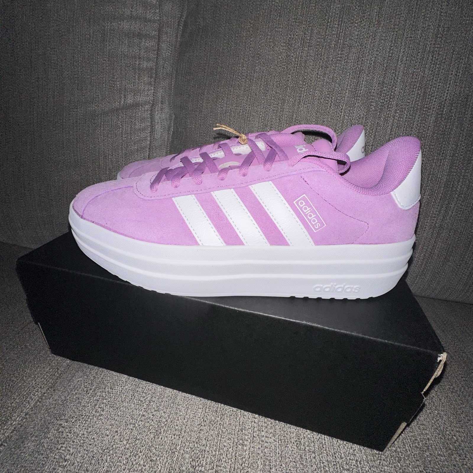 adidas New VL Court Bold Women 7.5 Pink/White Suede Lace Up Low Top Sneakers