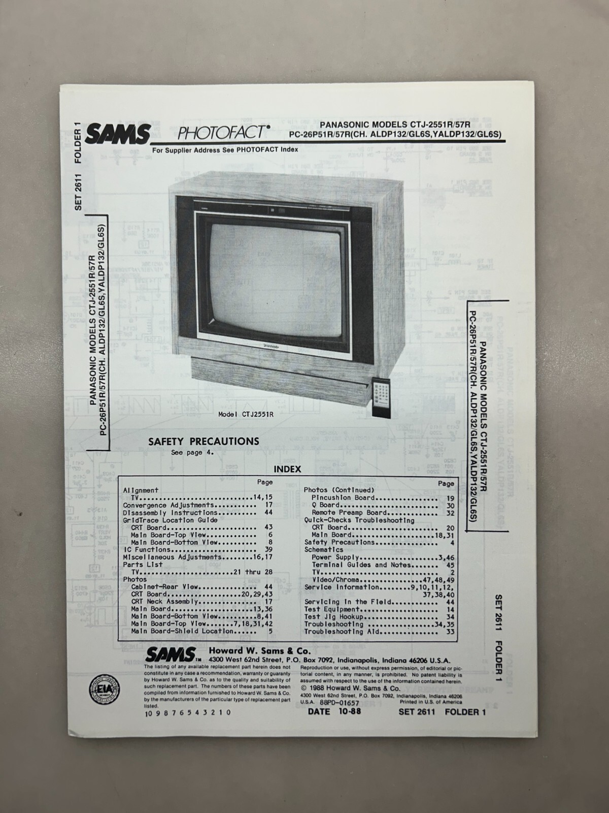 Panasonic CTJ-2551 PC-26P51 Service Manual Sams Photofact Free Shipping