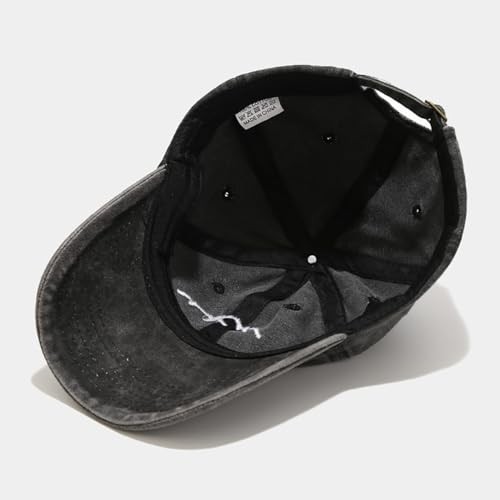 Vintage Washed Distressed Baseball Cap Adjustable One Size Mountain Black