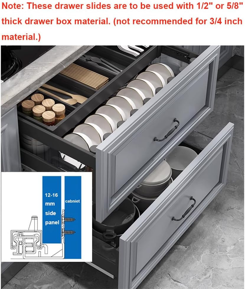 6 Pair of 14 Inch Undermount Soft Close Drawer Slides 100LB Load Capacity Full E