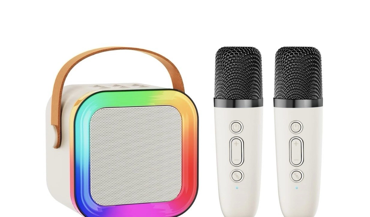 Kids Mini Karaoke Machine Portable Bluetooth Speaker with 2 Wireless Microphones