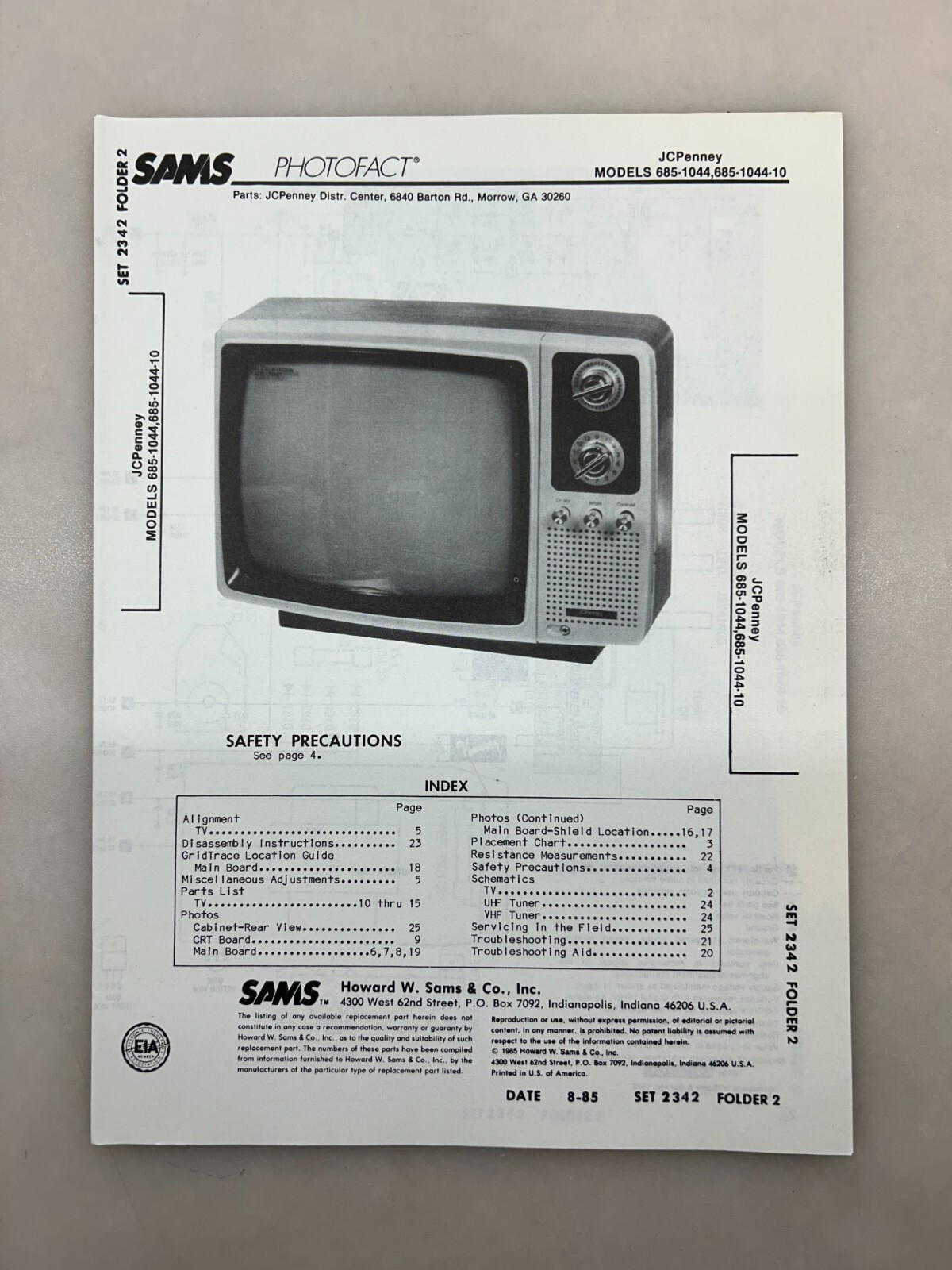 JCPenney 685-1044 Service Manual Sams Photofact Free Shipping