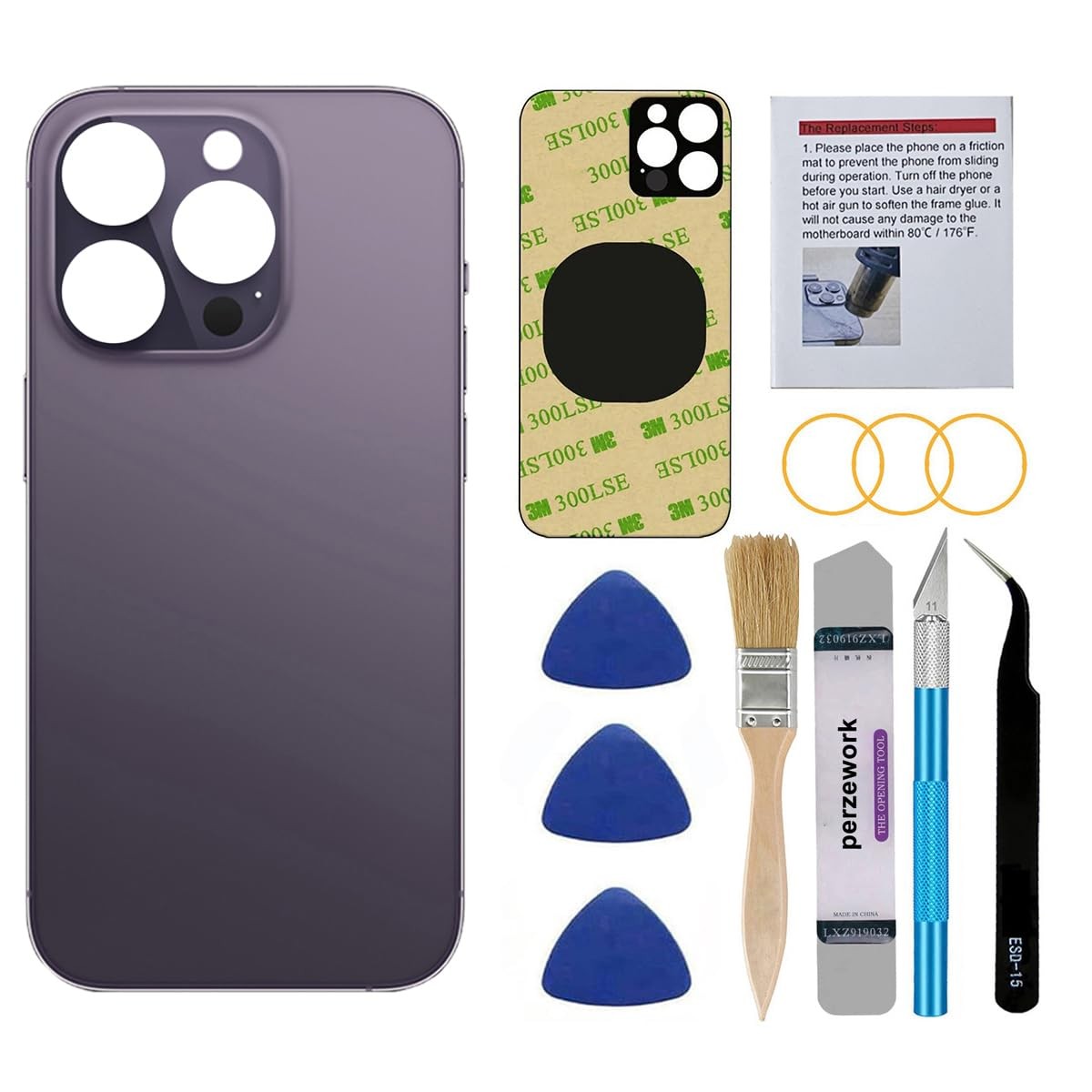 Perzework OEM Rear Back Glass Replacement for iPhone 14 Pro Max Deep Purple