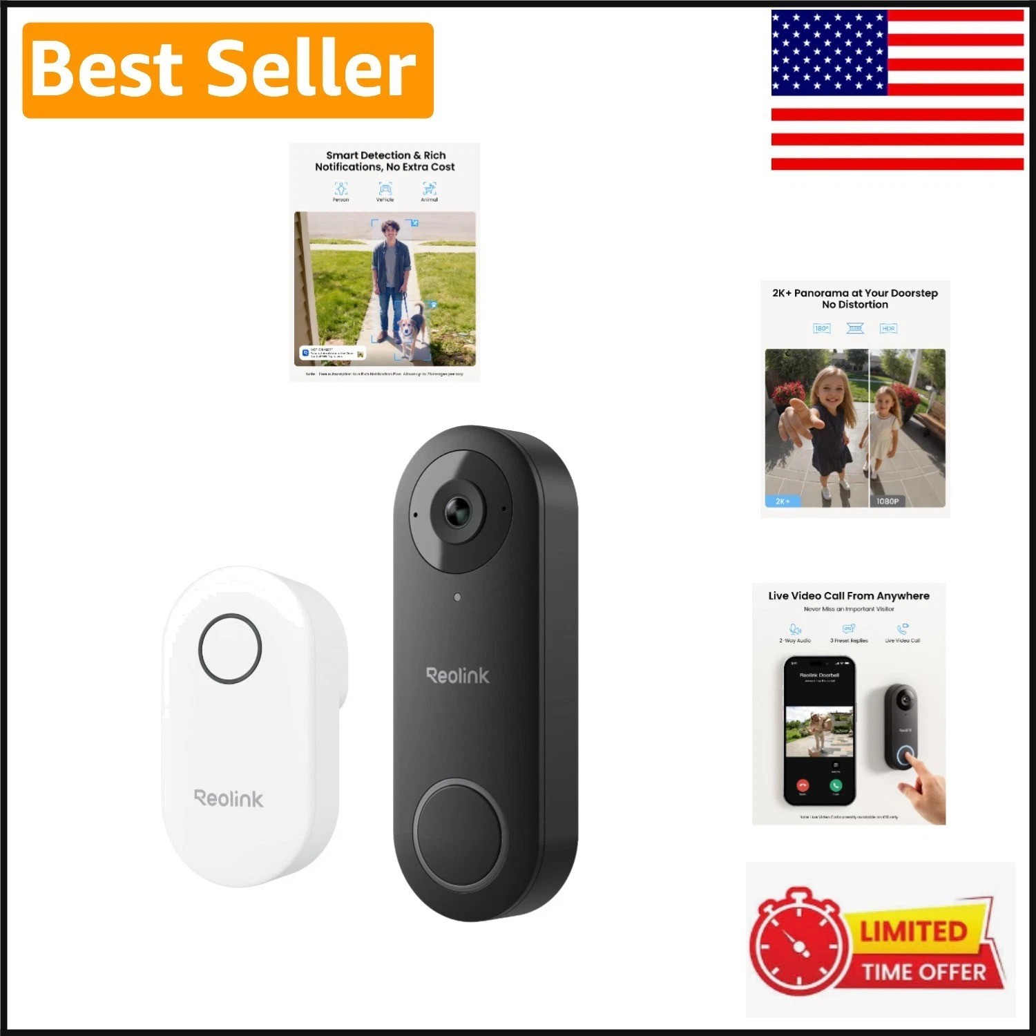 Smart Video Doorbell 2K HD | 180° View, Push Alerts & Night Vision Capabilities