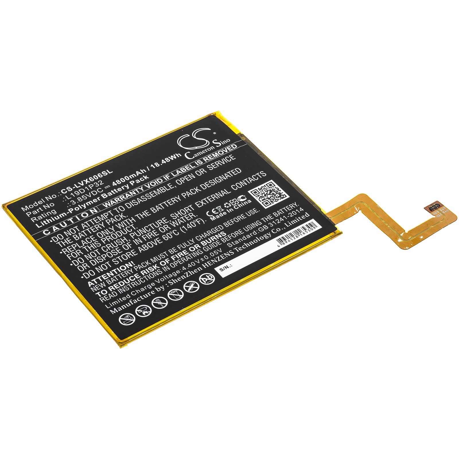 Battery for Lenovo Tab M10 Plus,TB-X606F P/N: L19D1P32 4800mAh / 18.48Wh