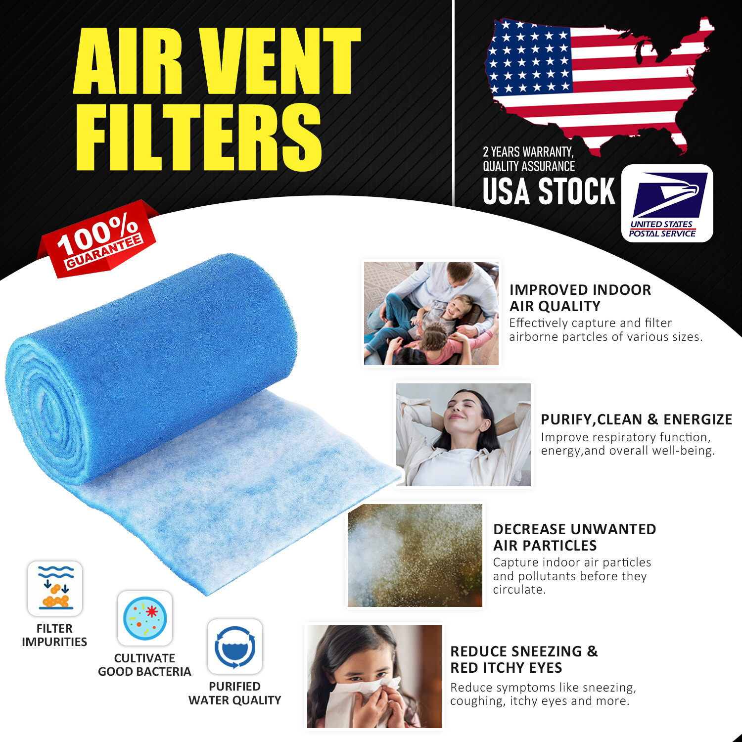 2 Pcs Quality Air Vent Filters for Home Floor,Grilles,Ceiling,HVAC Furnace Vents