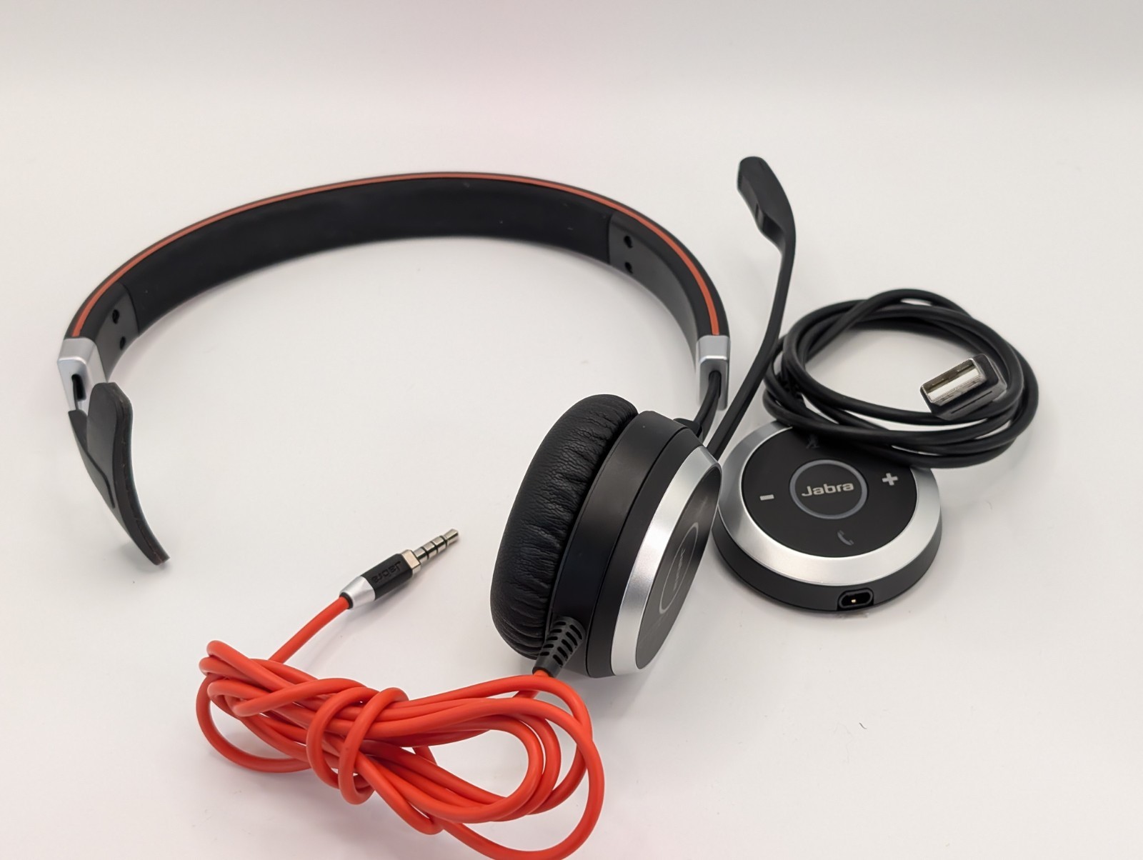 Jabra Headset Model: HSC017 Stereo Headset W/ USB Receiver ENC010. TESTED.