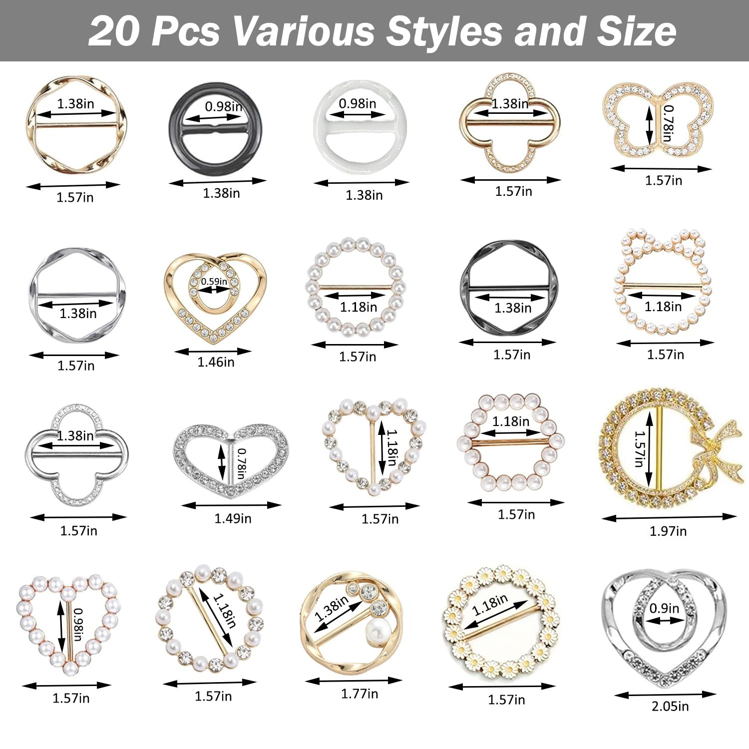20 Pcs Scarf Ring and Slides for Scarves, Rings Multiple Sizes, Coloful