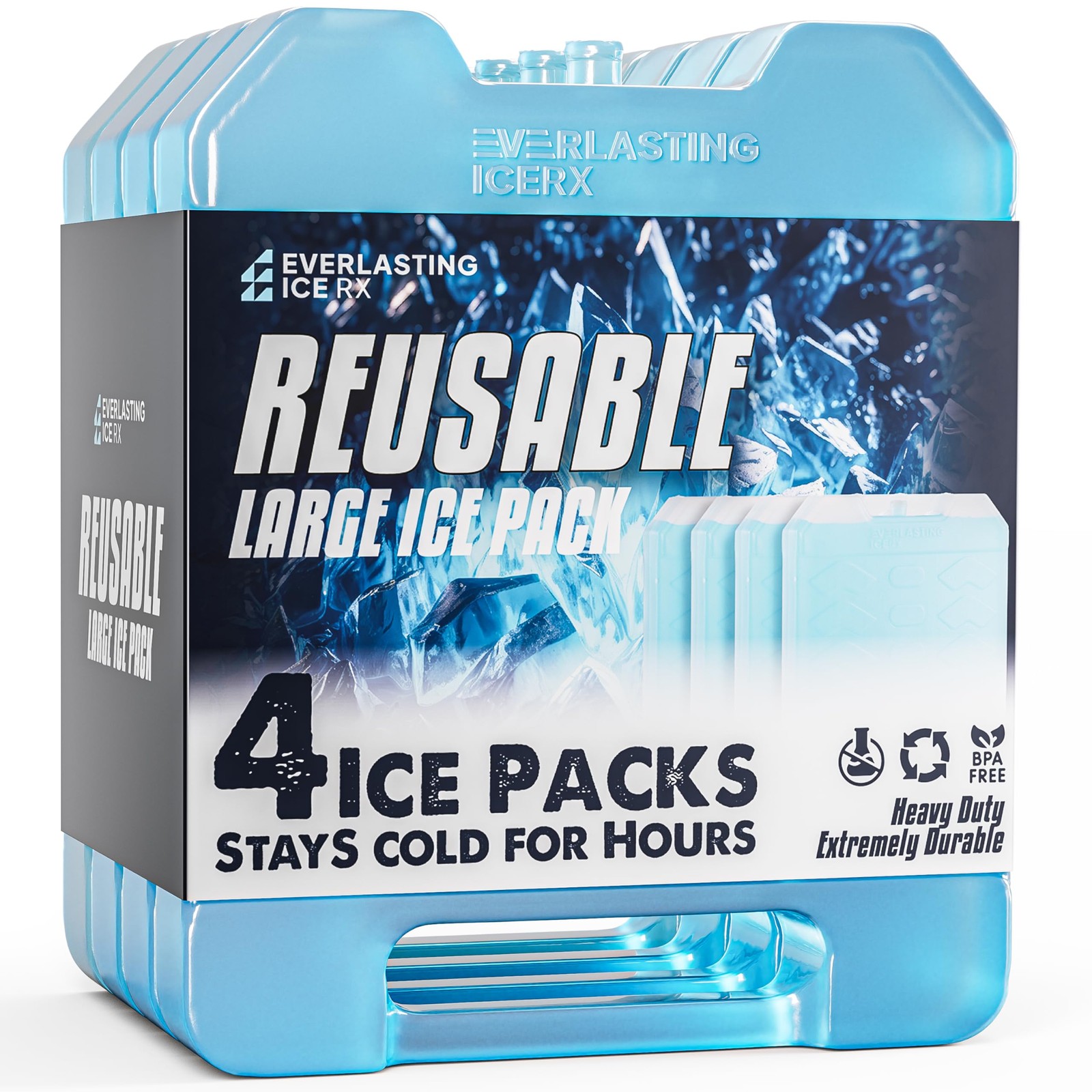 Large Reusable Ice Packs for Cooler with Handle (4 Pack) Long Lasting Coolnes...