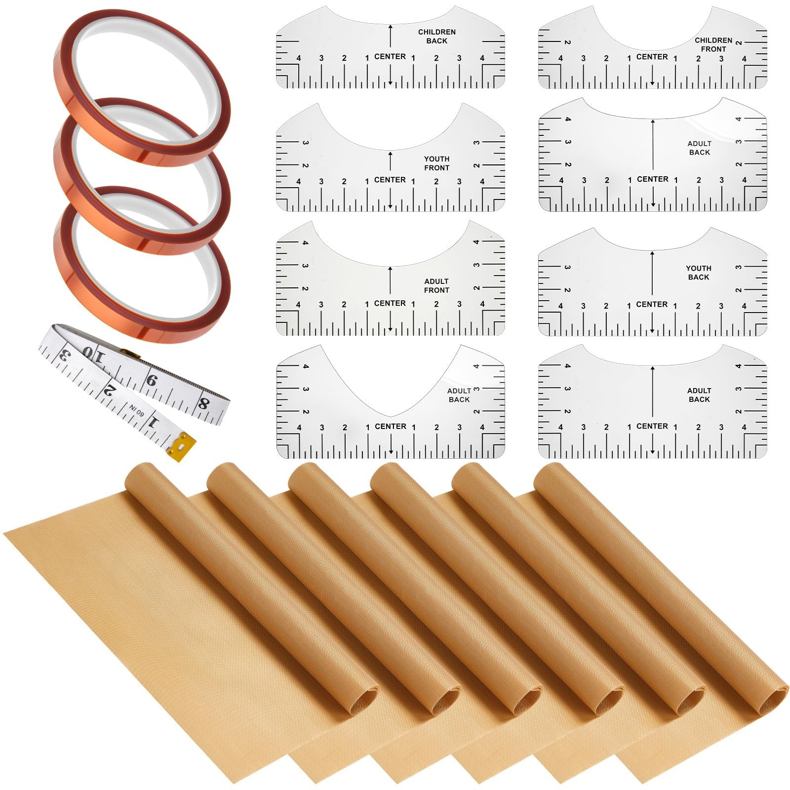 18 Pieces PTFE Sheets for Heat Press 12 x 16 Inch, T Shirt Alignment Ruler an...