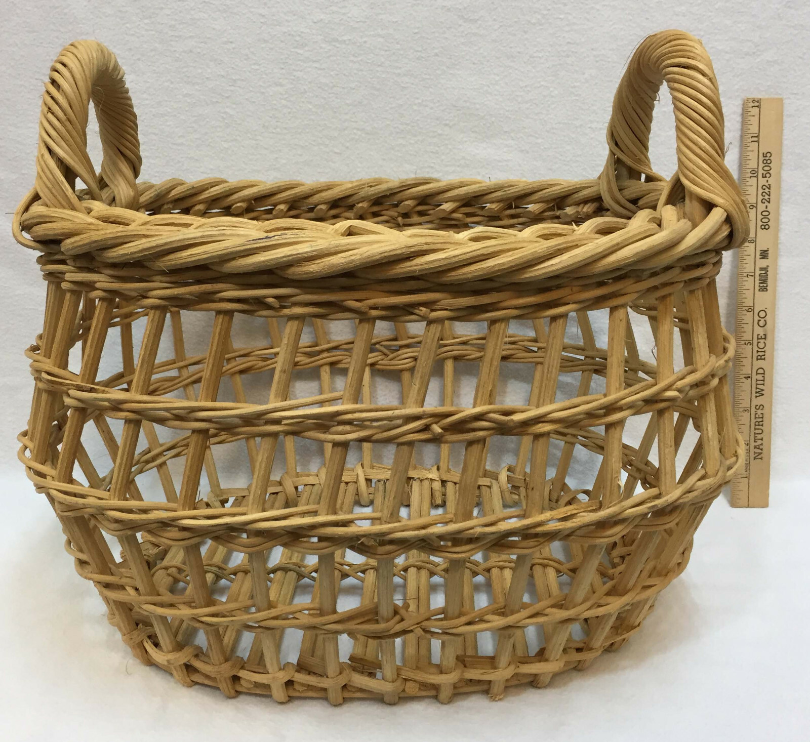 Basket Wood Reed Wooden Branch Woven Natural Color Brown Tan w/ 2 Handles 17x13"