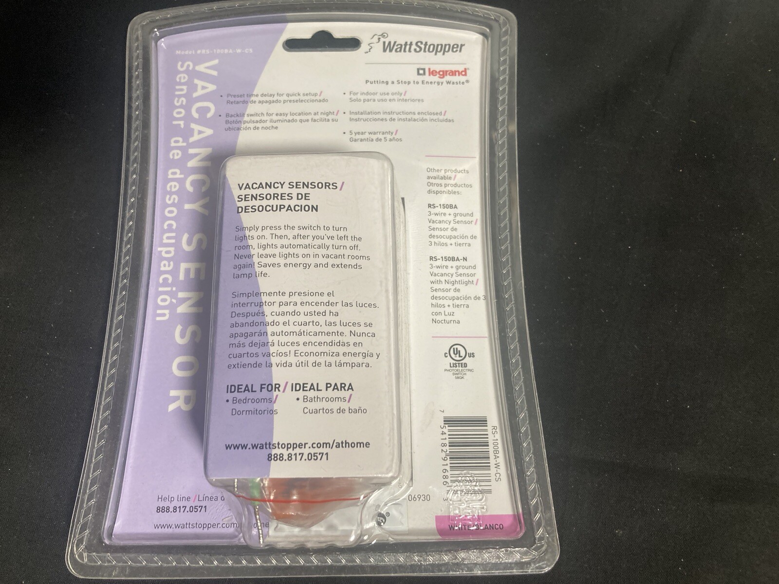 Legrand Watt Stopper Vacancy Sensor #RS-100BA-W-CS