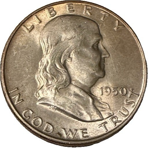 1950 Franklin Half Dollar 50C US Coin 90% Silver Business Strike KM#199