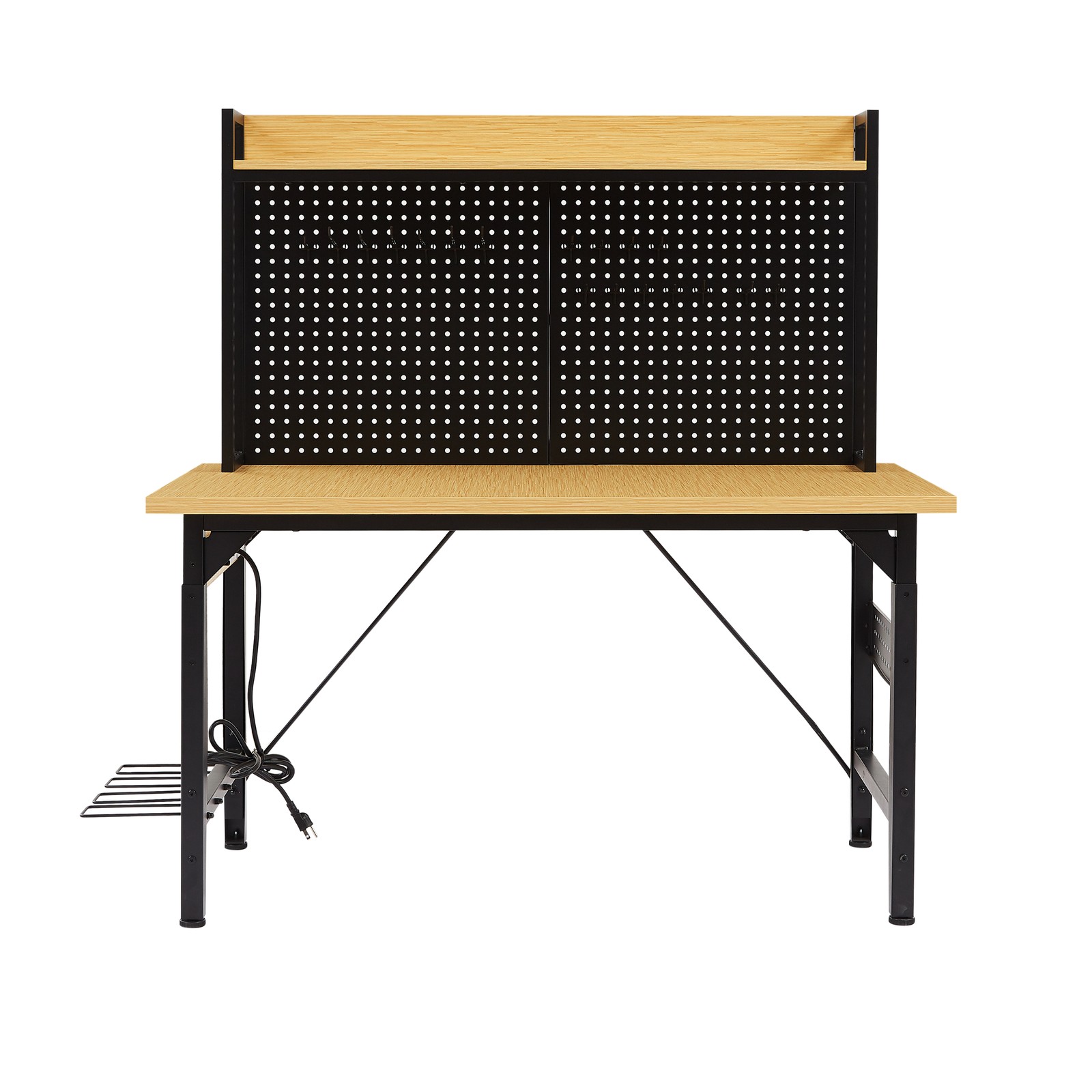 Height Adjustable Pegboard Workbench 2000lb Capacity 4AC/2USB Outlets