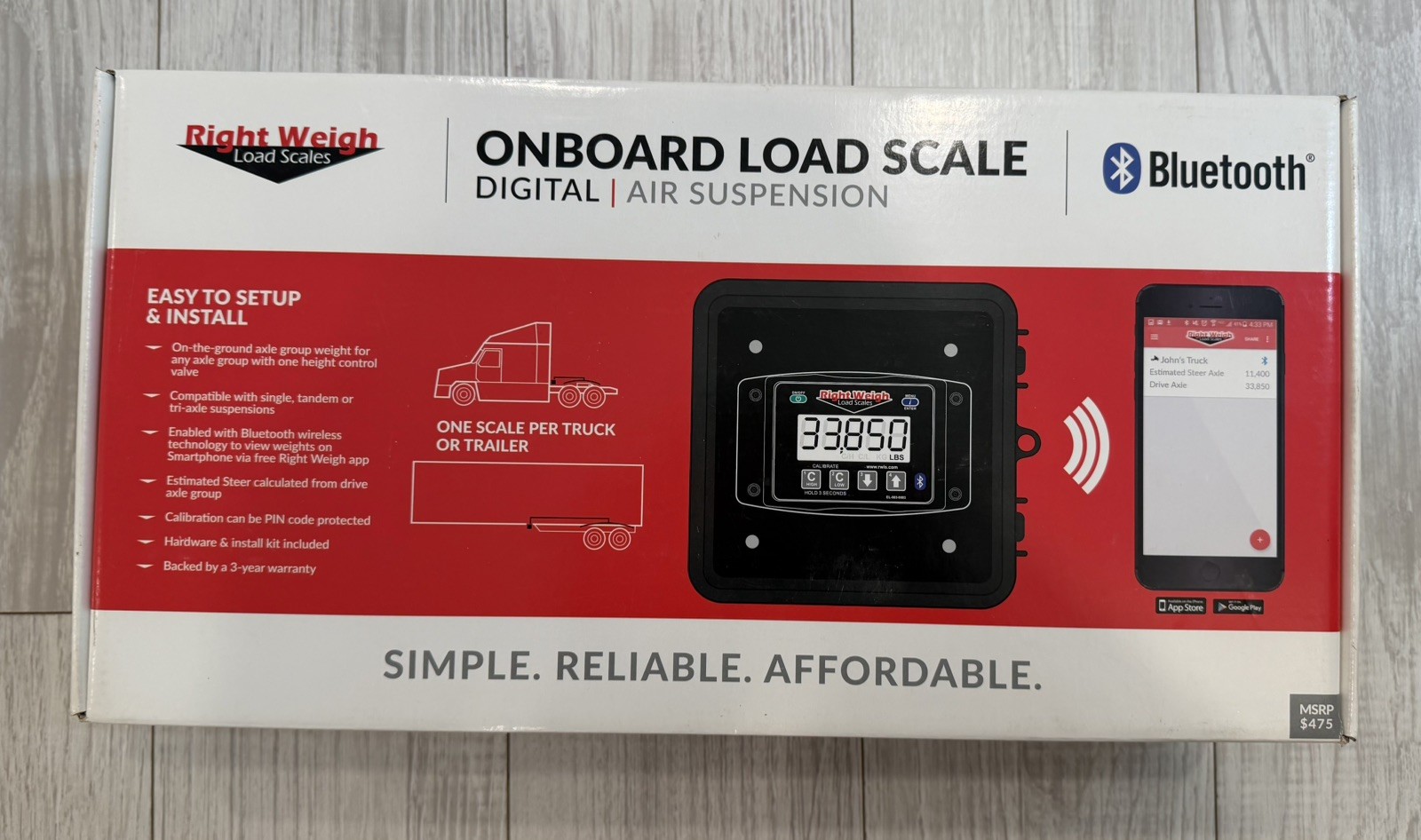 NEW Bluetooth Right Weigh 201-EBT-01B Digital Axle Load Truck Air Weight Scale
