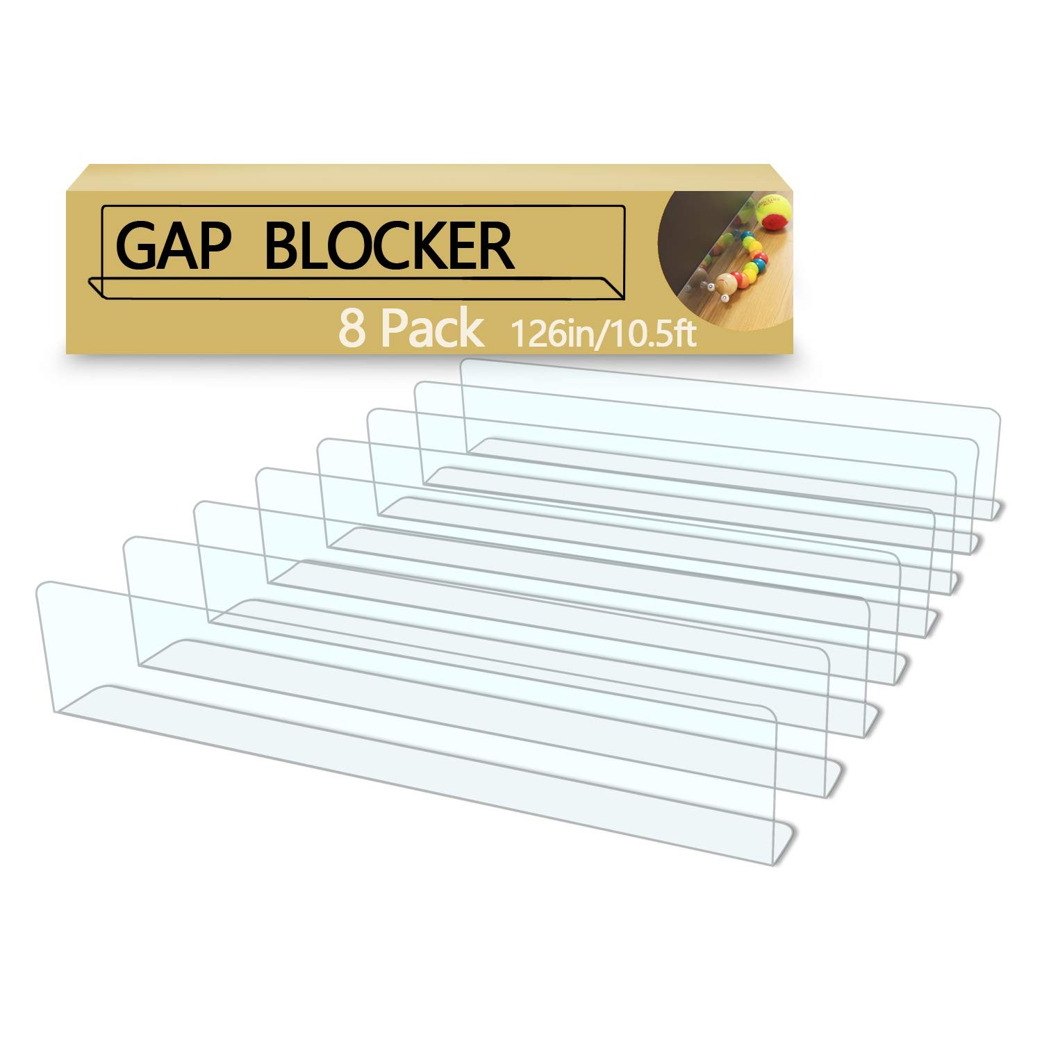 8-Pack Toy Blocker, QIYIHOME Gap 8 Pack 3.2" Height 126“ L Total, Clear