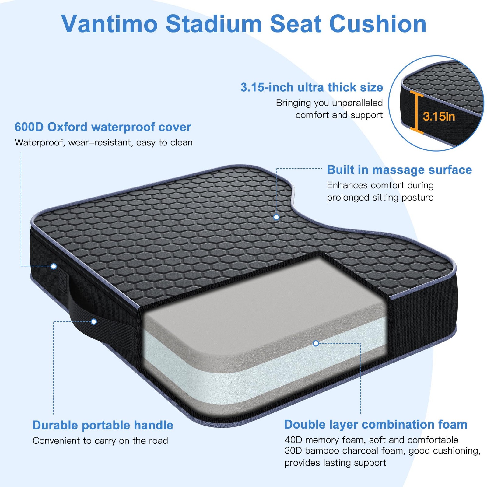 Stadium Seat Cushions for Bleachers 2 Pack - 3.15" Extra Thick Portable Bleac...