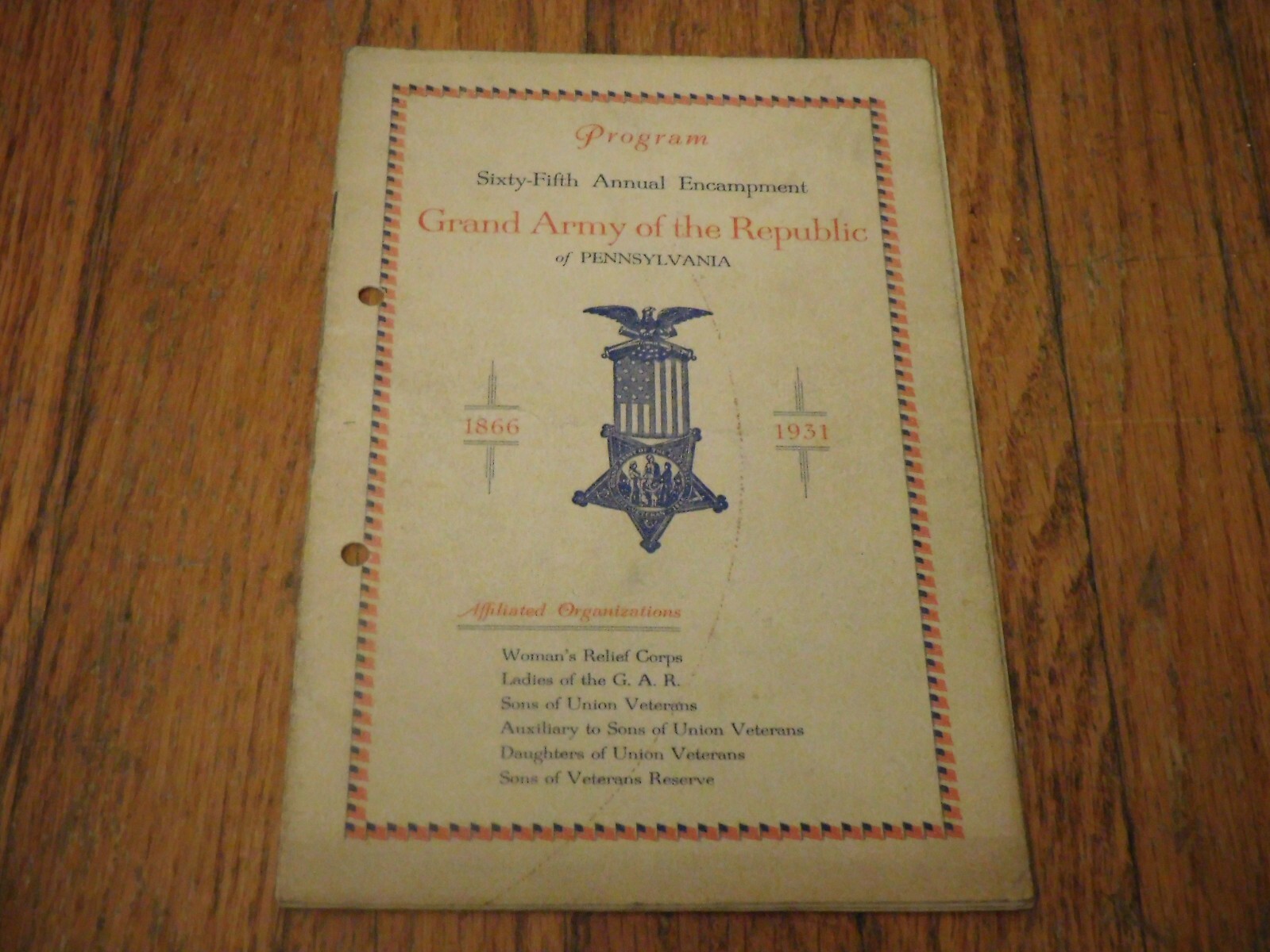 Vintage 1931 Civil War Grand Army of the Republic Encampment Program