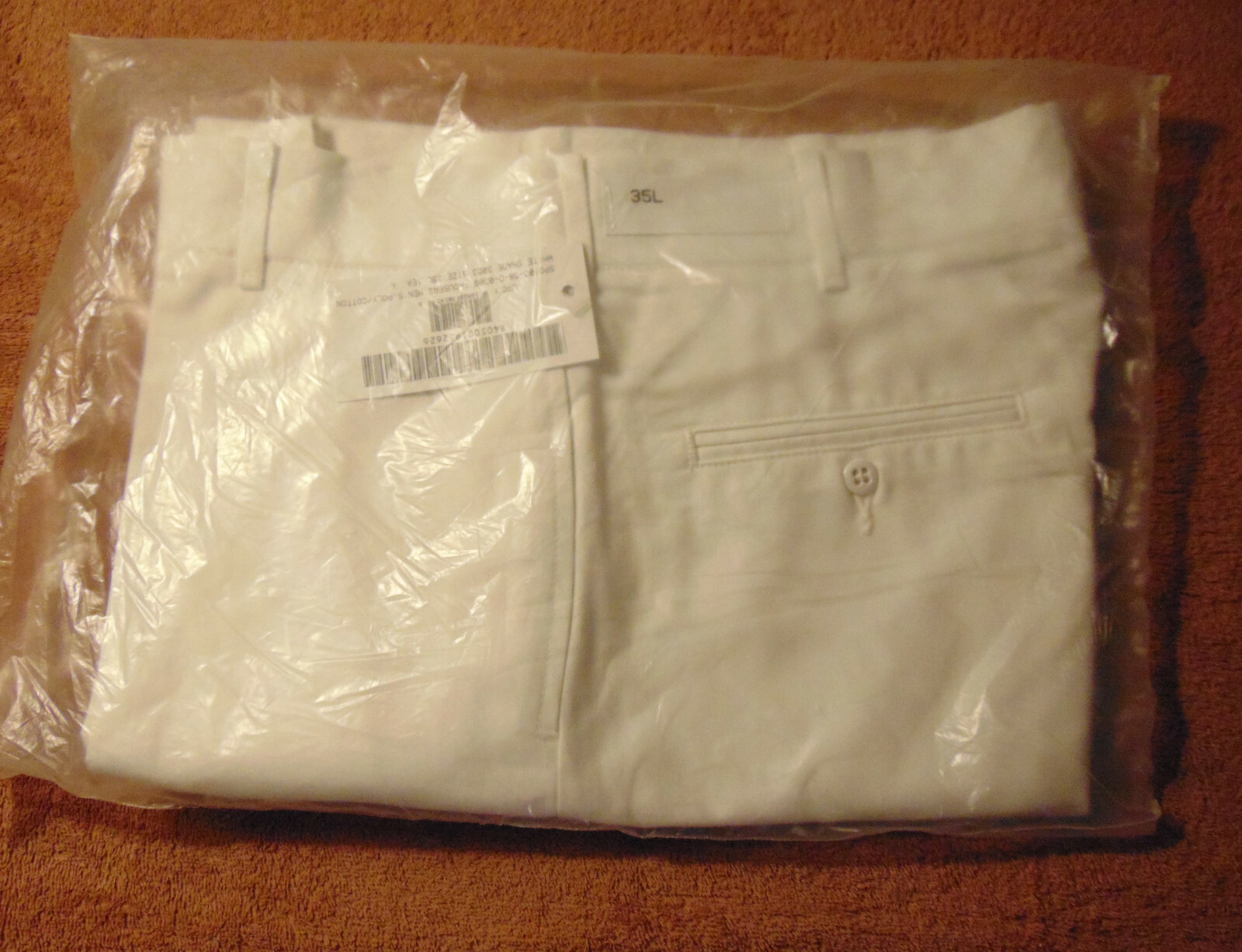 Navy Men's Dress White Poly/Cotton Pants - 35L (Unhemmed) - New in Package