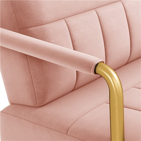 30″ W Accent Chair Velvet Oversized Armchair with Gold Metal Frame, Pink