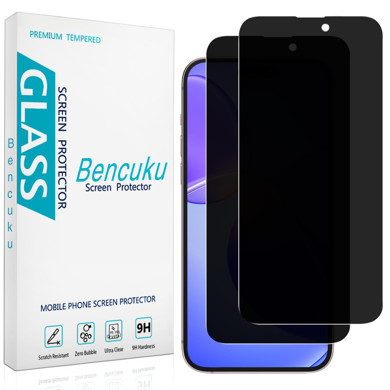 Bencuku (2 Pack) Privacy Screen Protector for iPhone 16 6.1", Black-iPhone 16